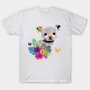 Floral, Puppy and Fluttering Wings T-Shirt